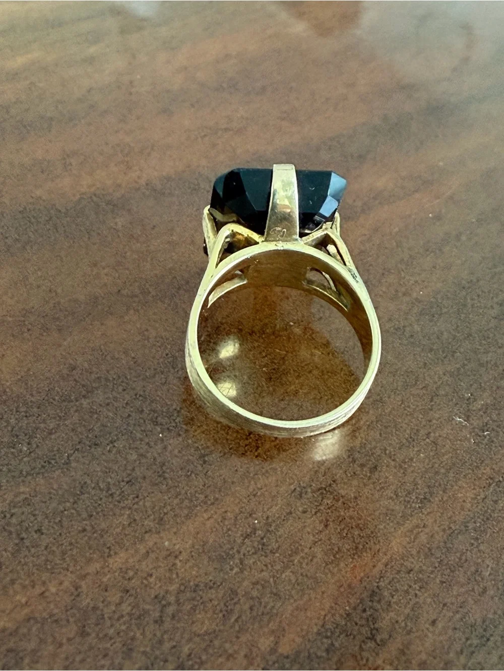 Vintage 9k Brushed Gold with Emerald-Cut Smoky Quartz Cocktail Ring